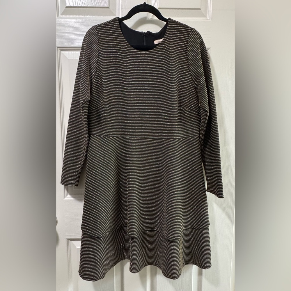 Layered Gold Stripe Fit and Flare Women's Dress